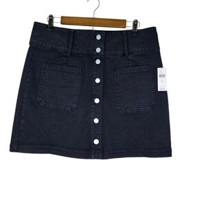 NWT Anthropologie PILCRO Button Down Cotton Blend Mini Dark Blue Skirt Size 14